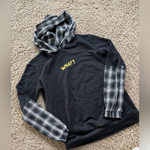 What? Hoodie SZ. S Long sleeves black checkers - Picture 1 of 4